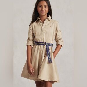 $75 Polo Ralph Lauren Girls Long Sleeve Belted Cotton Shirtdress 12 NWT
